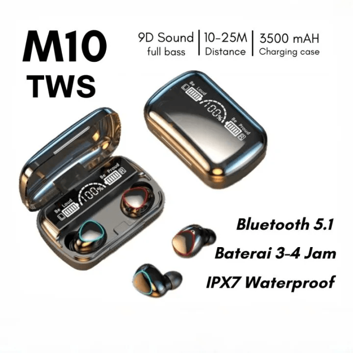 M10 Wireless Earbuds with Power Bank Case | Bluetooth 5.1, LED Display, Heavy Battery
