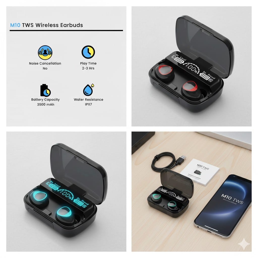 M10 Wireless Earbuds with Power Bank Case | Bluetooth 5.1, LED Display, Heavy Battery