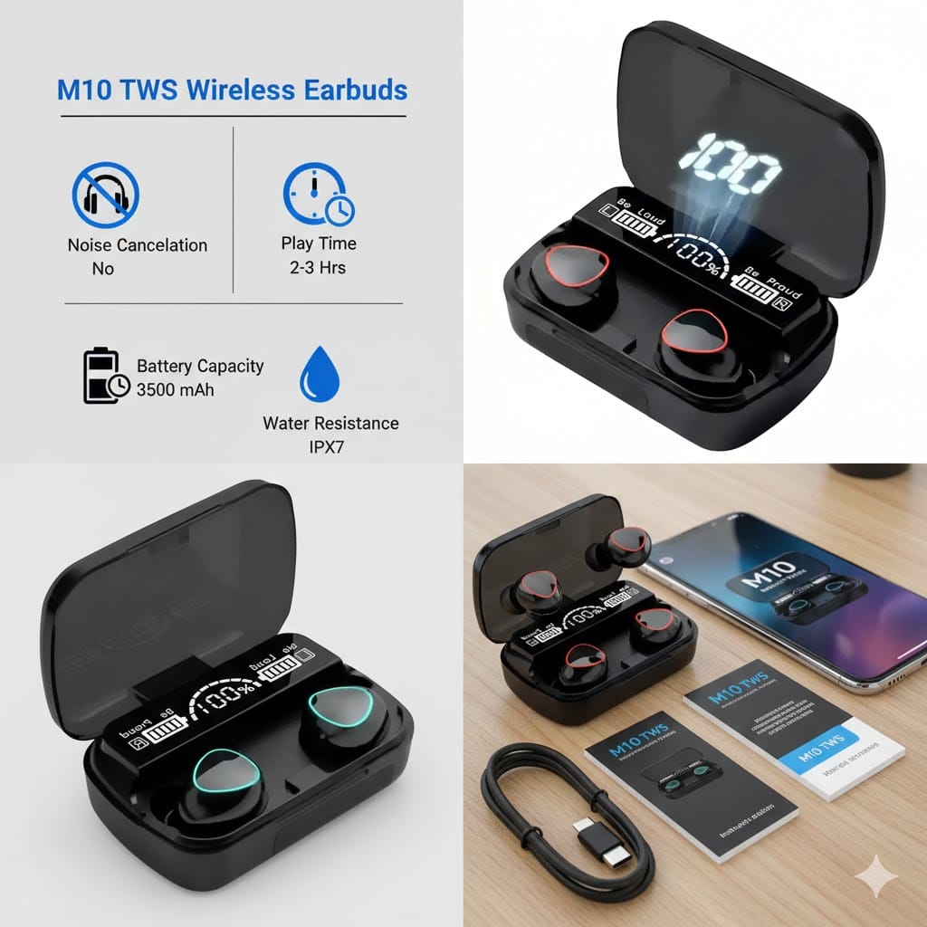 M10 Wireless Earbuds with Power Bank Case | Bluetooth 5.1, LED Display, Heavy Battery