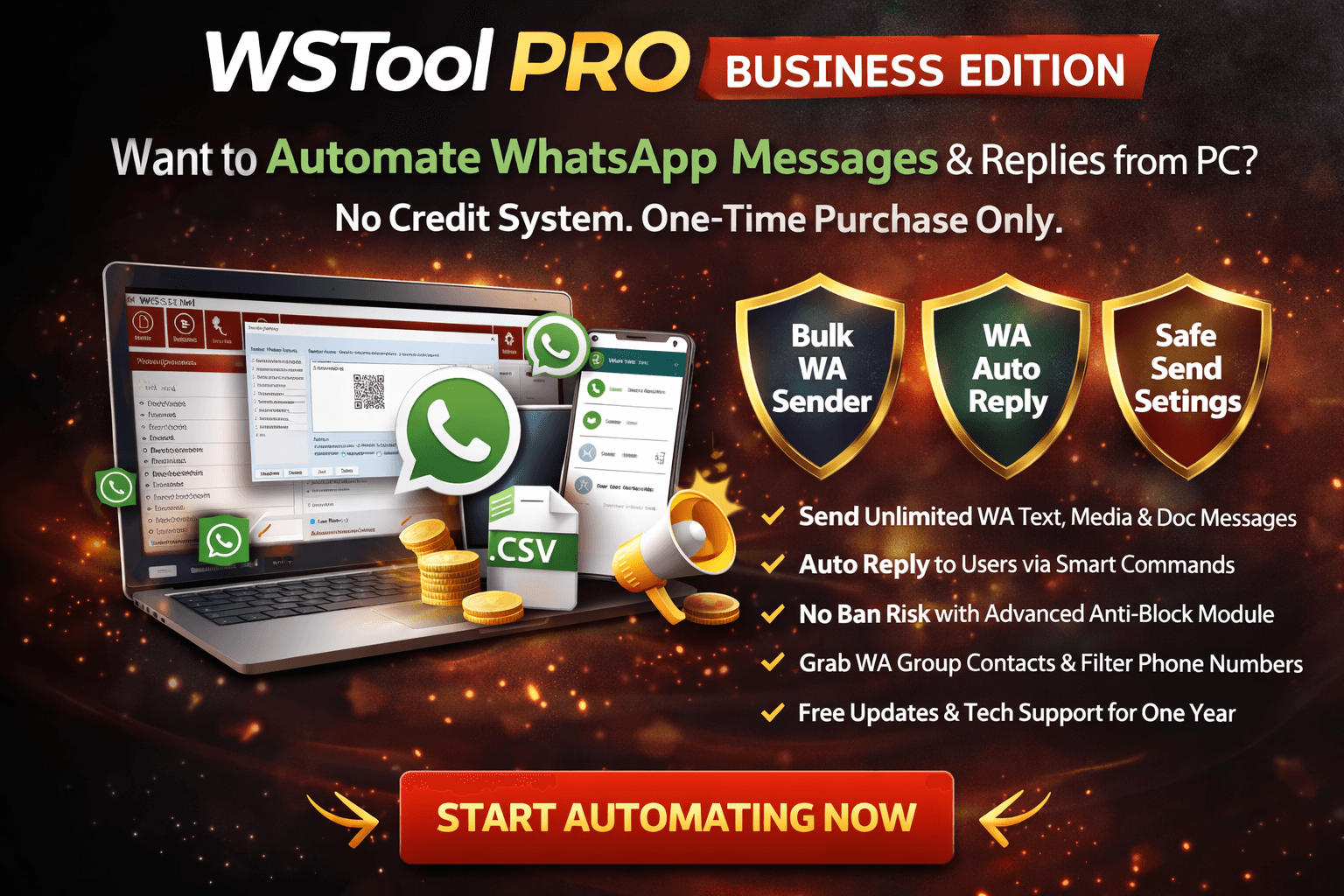 WSTool Pro Business Edition – WhatsApp Bulk Sender & Auto Reply Marketing Software for PC