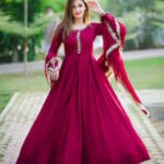 Luxury Pearl Embroidered Chiffon Long Maxi 3PC Suit with Lace Dupatta – Elegant Party & Wedding Wear