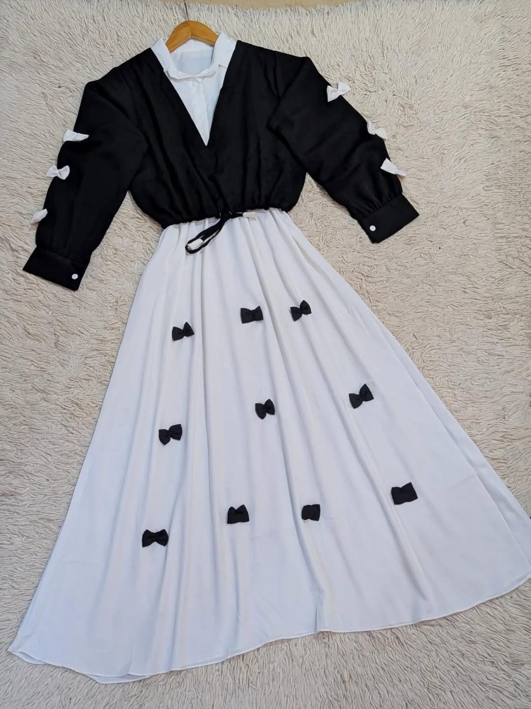 Bow Attached Maxi Frock with Top – 2PC Georgette Dress