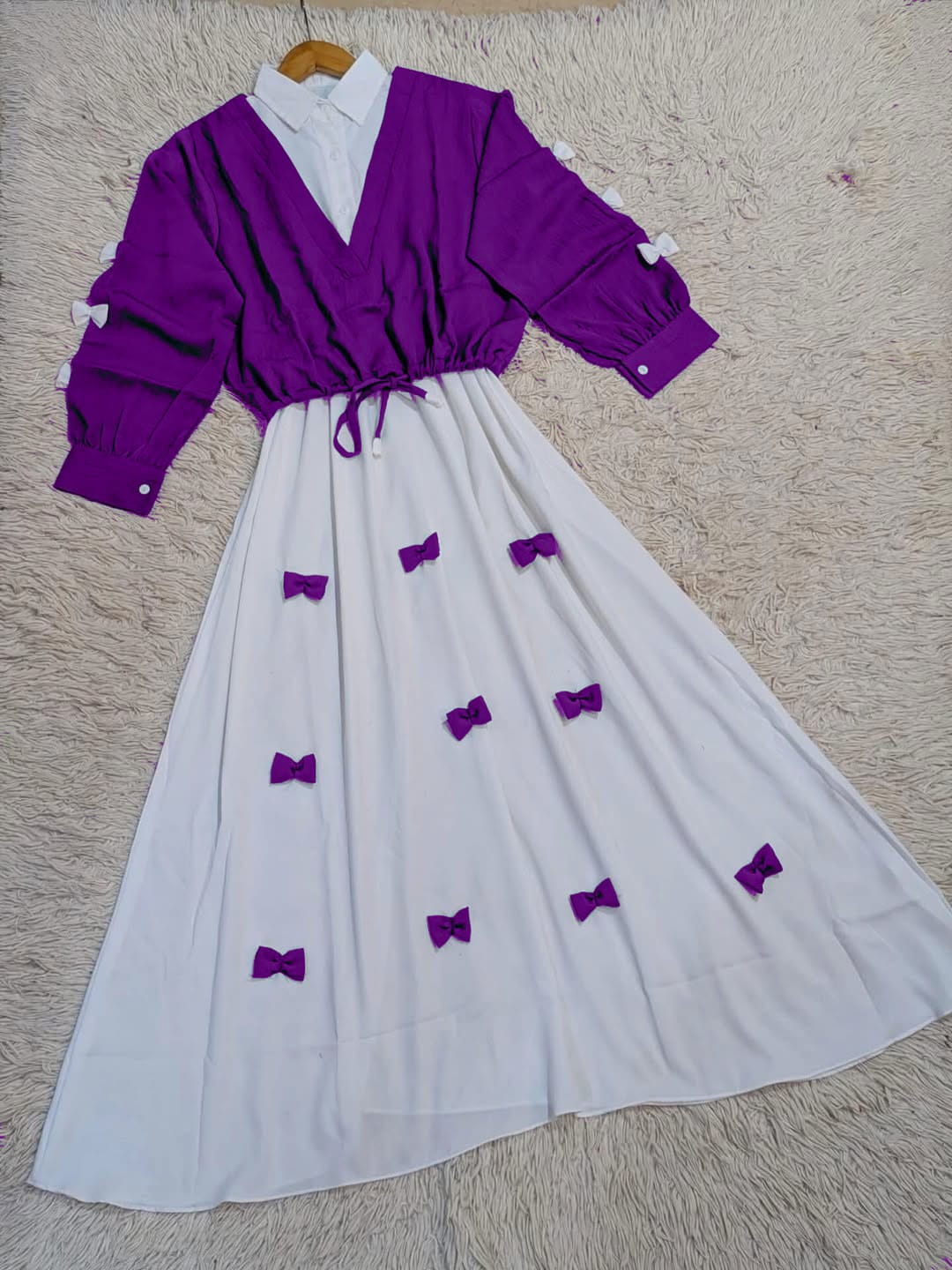 Bow Attached Maxi Frock with Top – 2PC Georgette Dress