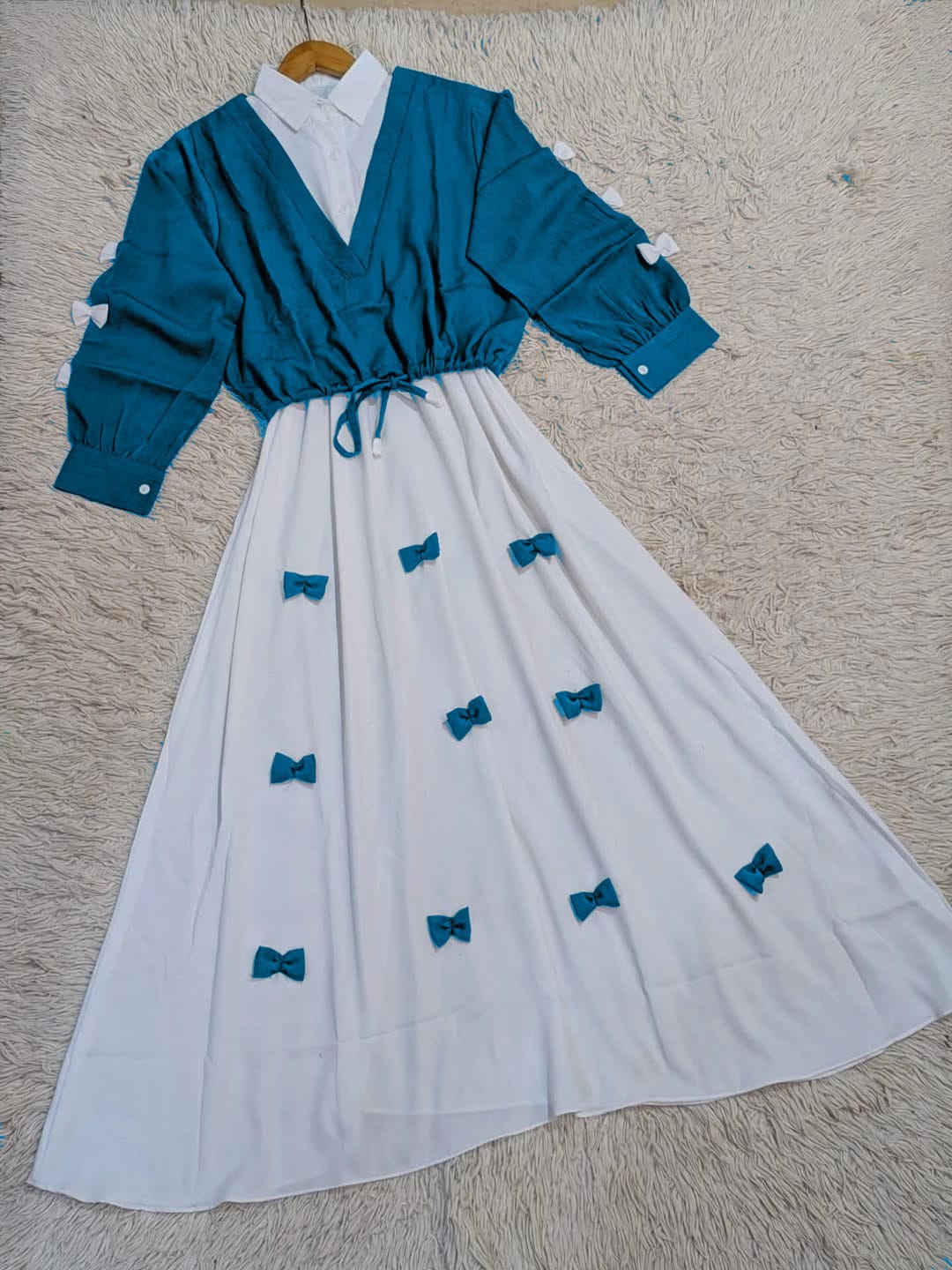 Bow Attached Maxi Frock with Top – 2PC Georgette Dress