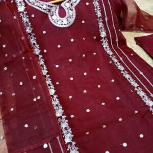 Elegant Eid 2026 Organza Embroidered 3PC Suit for Women in Pakistan – Luxury Sequence & Applic Work
