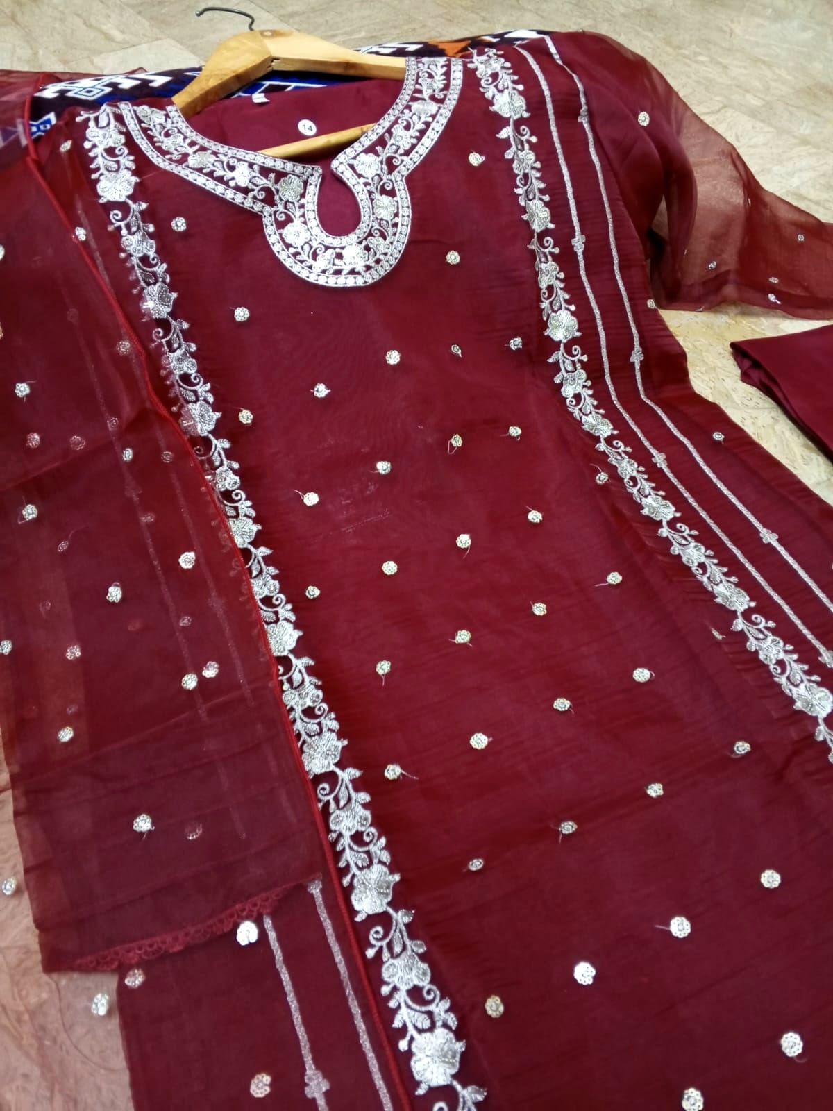 Elegant Eid 2026 Organza Embroidered 3PC Suit for Women in Pakistan – Luxury Sequence & Applic Work