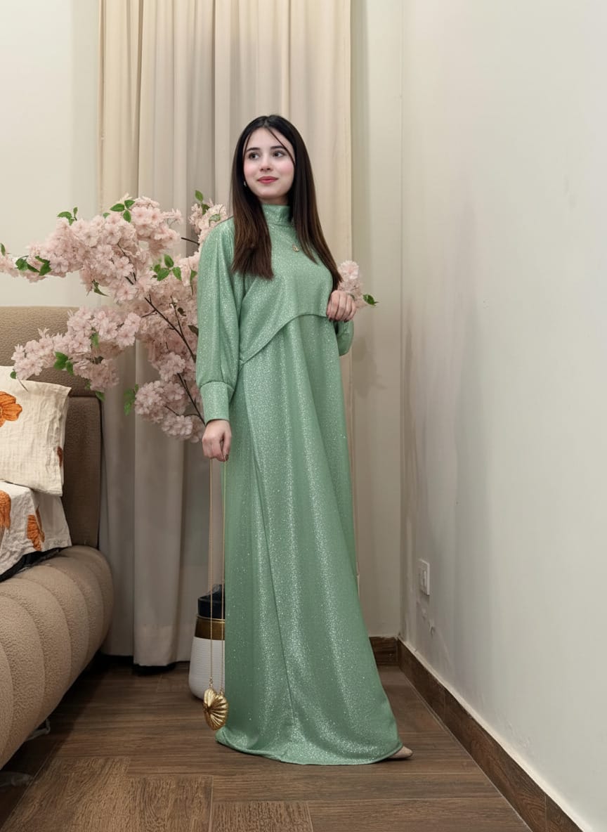 Elegant Moonlight Glitter Maxi 2PC Dress with Cap – Premium Imported Fabric | Pakistan