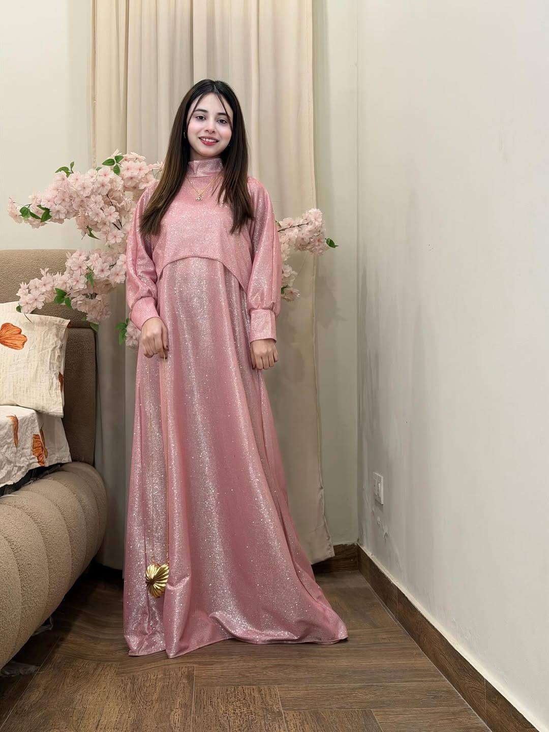 Elegant Moonlight Glitter Maxi 2PC Dress with Cap – Premium Imported Fabric | Pakistan