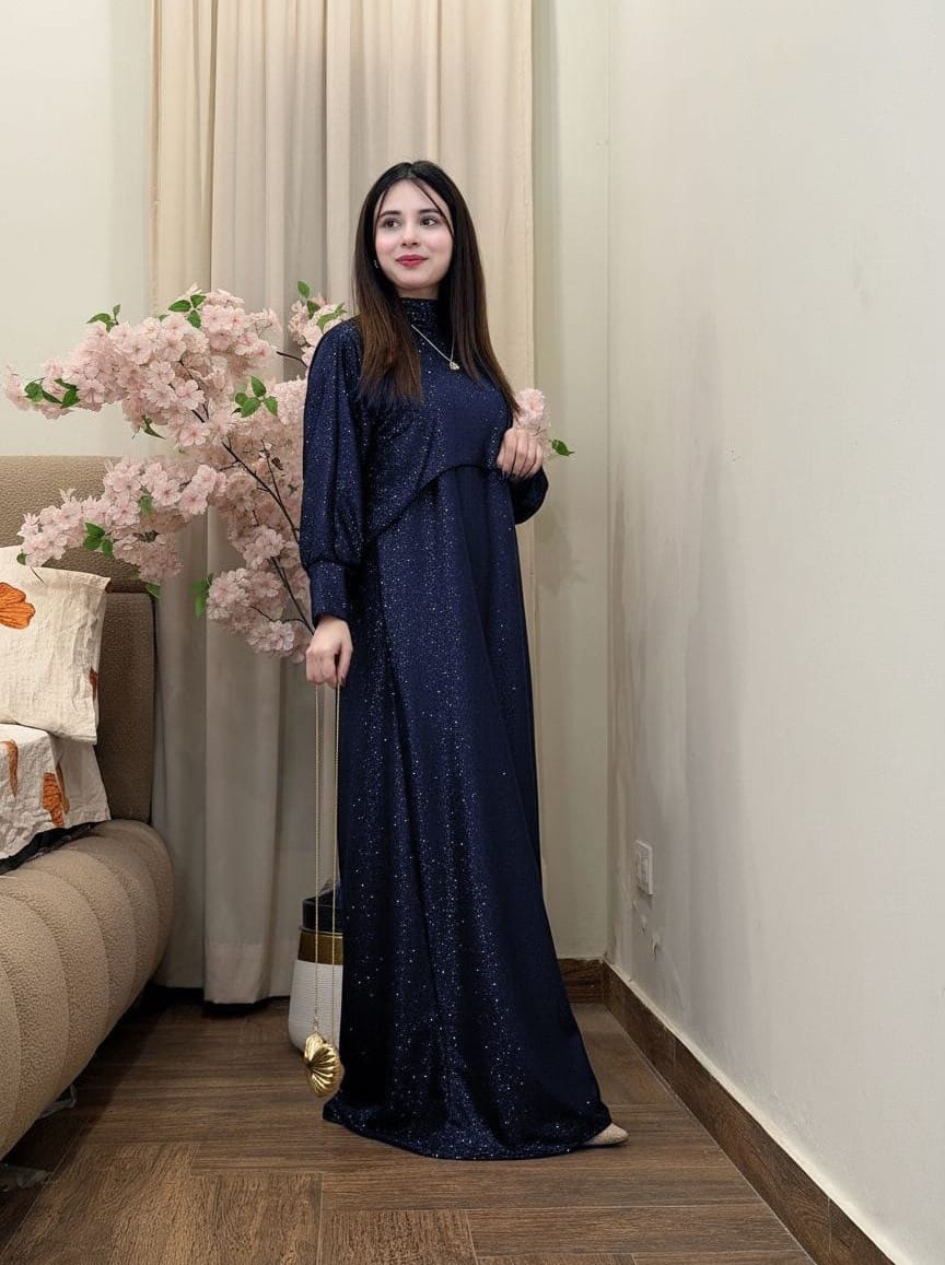 Elegant Moonlight Glitter Maxi 2PC Dress with Cap – Premium Imported Fabric | Pakistan